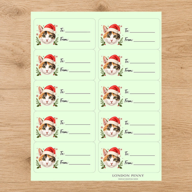 Japanese Bobtail Santa Paws Gift Tag Sticker Sheet - London Penny Gift Wrap