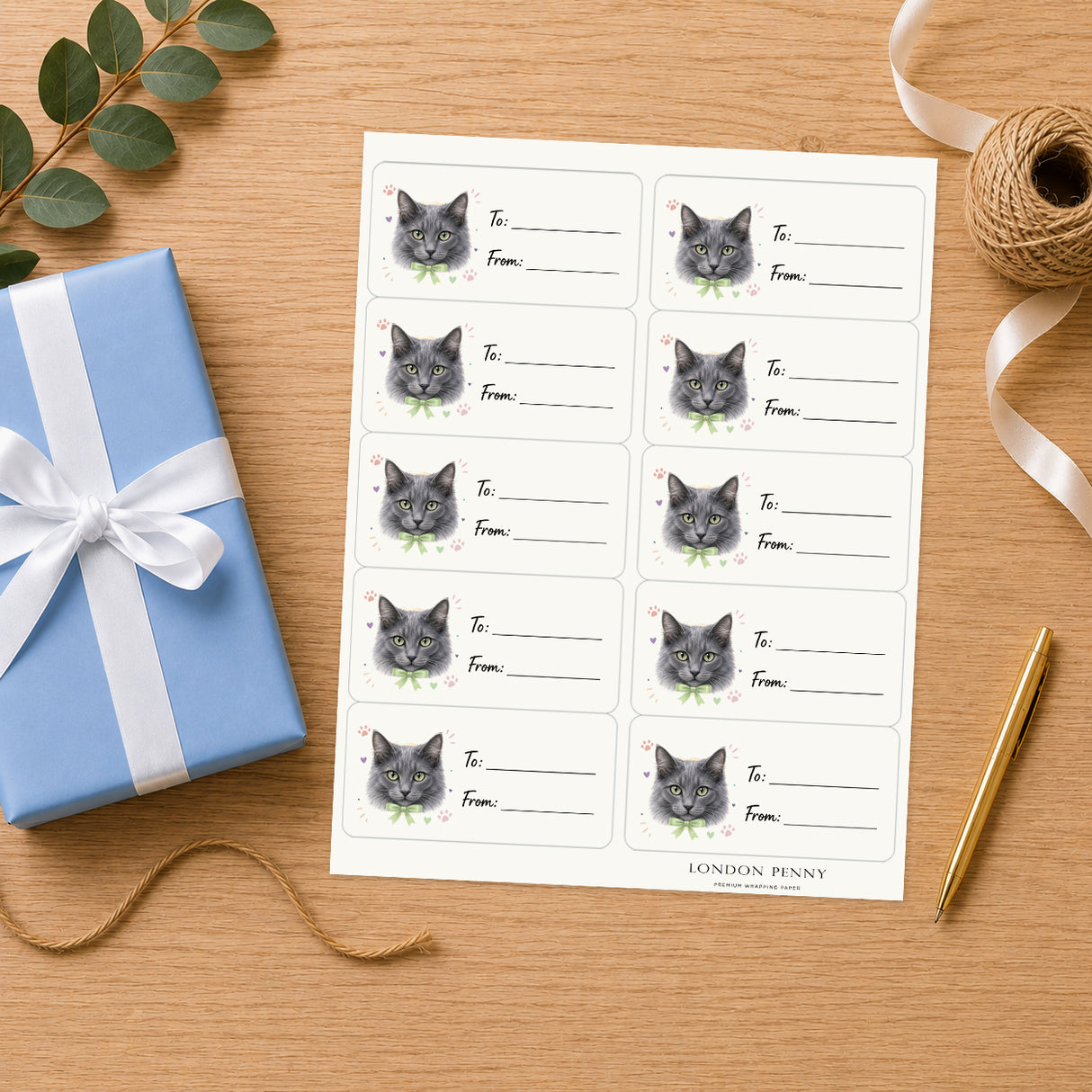 Khao Manee Purrfectly Yours Gift Tag Sticker Sheet