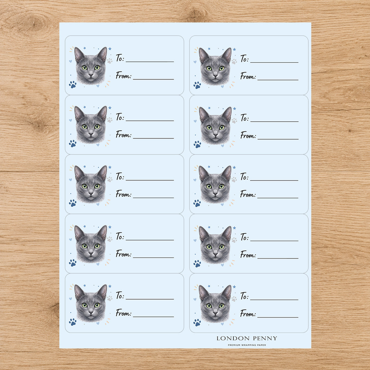 Korat Pawprint Wishes Gift Tag Sticker Sheet