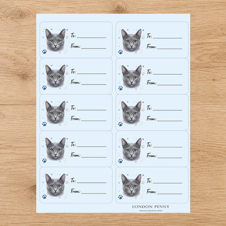 Korat Pawprint Wishes Gift Tag Sticker Sheet - London Penny Gift Wrap