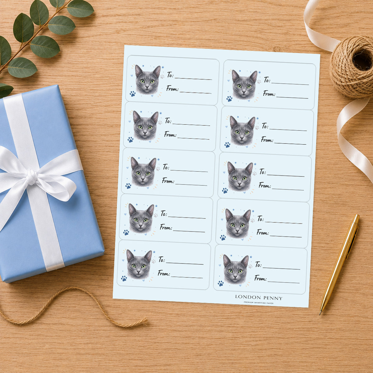 Korat Pawprint Wishes Gift Tag Sticker Sheet