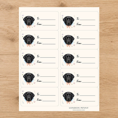 Labrador Retriever Paws & Bows Gift Tag Sticker Sheet - London Penny Gift Wrap