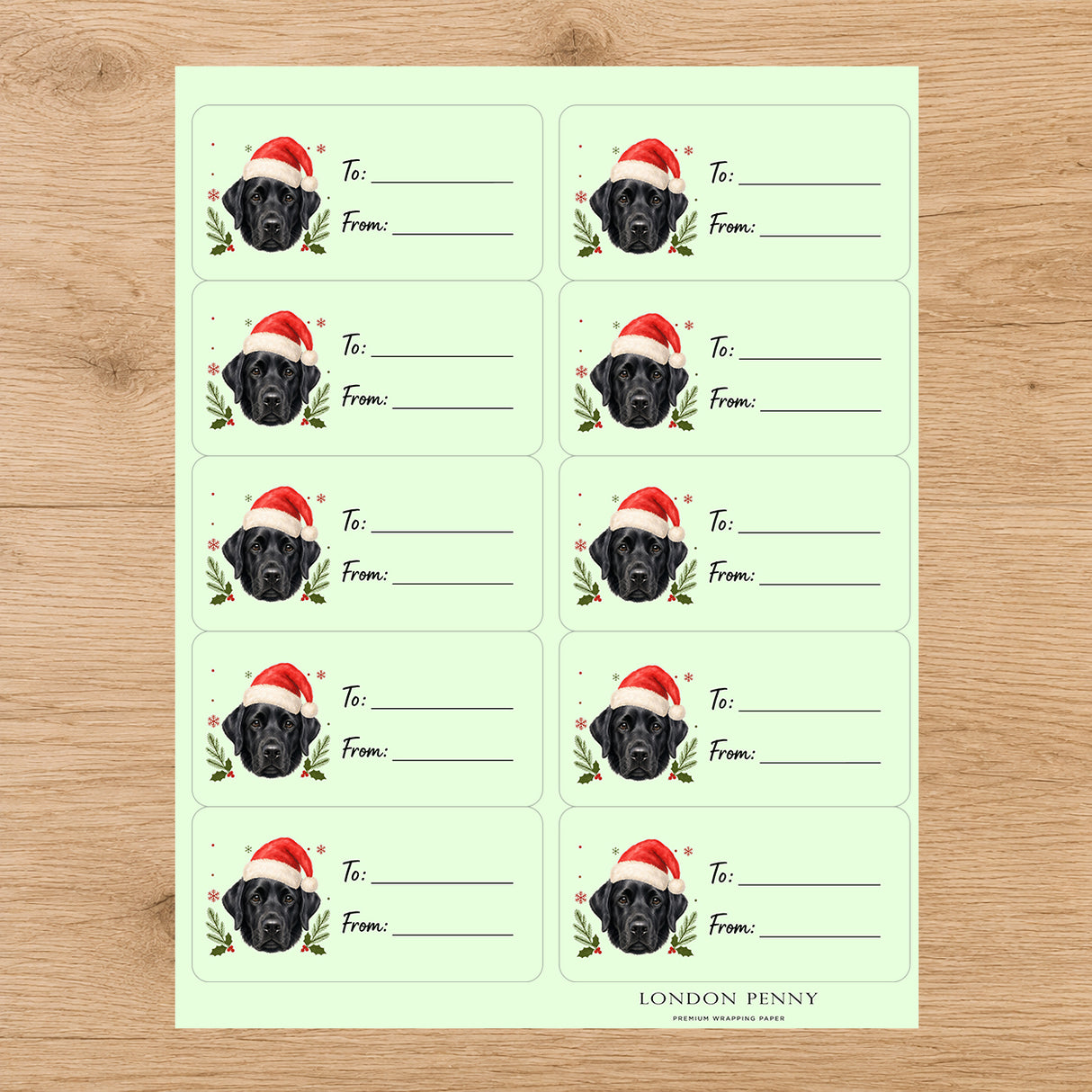 Labrador Retriever Santa Paws Gift Tag Sticker Sheet