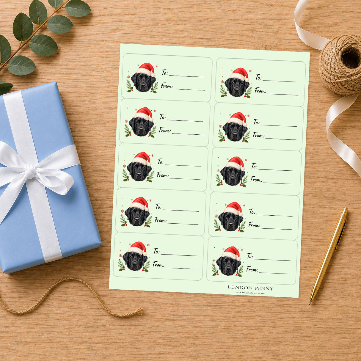 Labrador Retriever Santa Paws Gift Tag Sticker Sheet