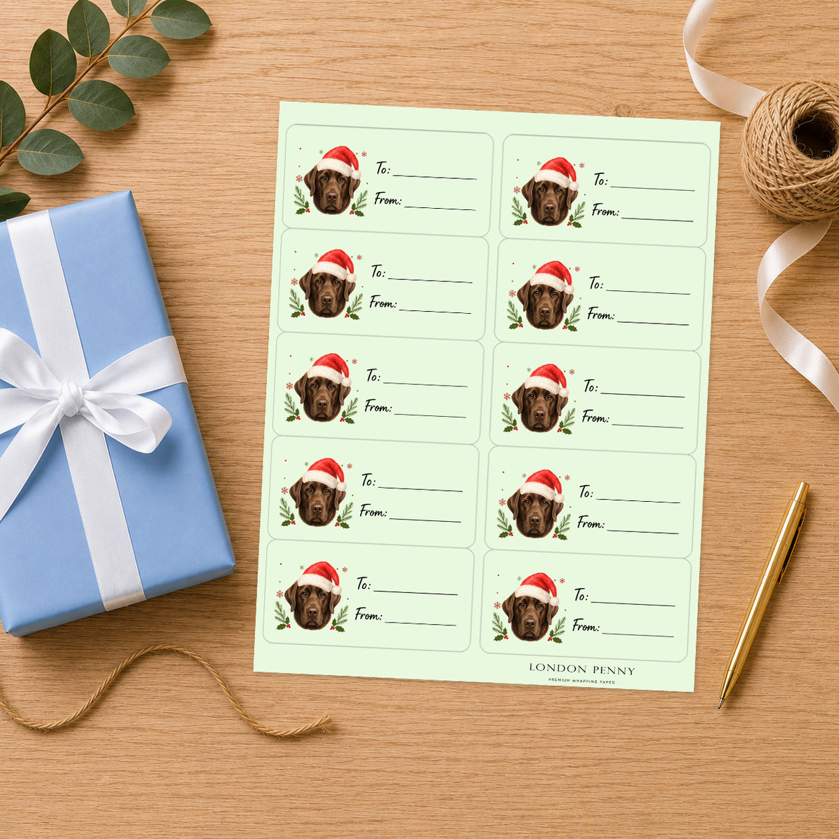 Labrador Retriever Santa Paws Gift Tag Sticker Sheet