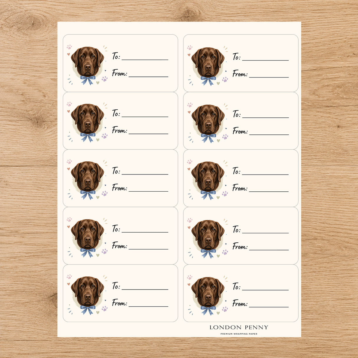 Labrador Retriever Paws & Bows Gift Tag Sticker Sheet