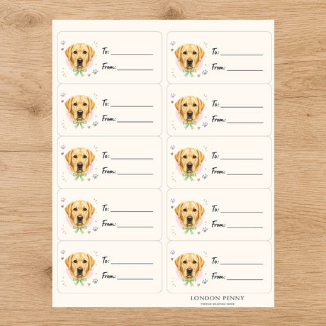 Labrador Retriever Paws & Bows Gift Tag Sticker Sheet - London Penny Gift Wrap
