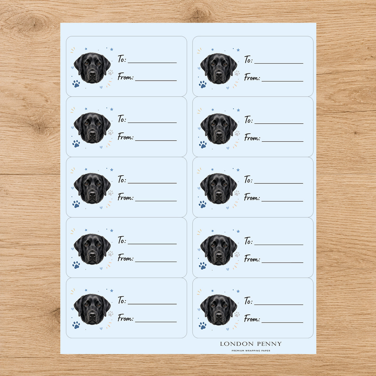 Labrador Retriever Pawprint Wishes Gift Tag Sticker Sheet