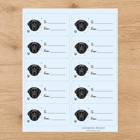 Labrador Retriever Pawprint Wishes Gift Tag Sticker Sheet - London Penny Gift Wrap