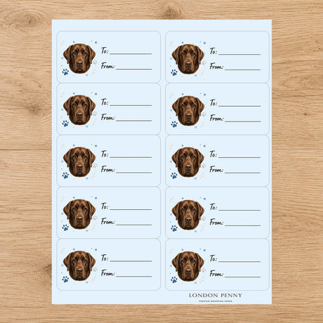 Labrador Retriever Pawprint Wishes Gift Tag Sticker Sheet - London Penny Gift Wrap