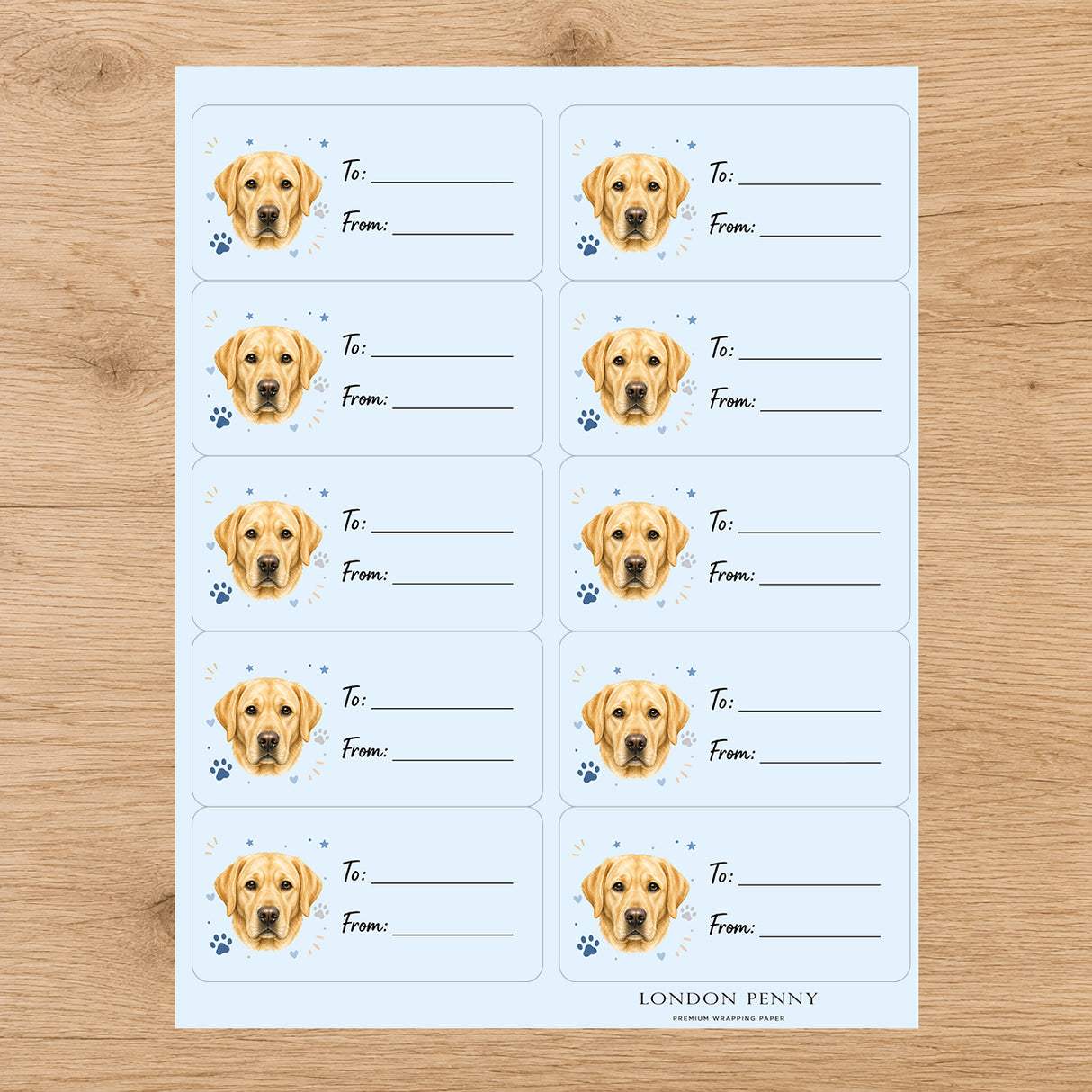Labrador Retriever Pawprint Wishes Gift Tag Sticker Sheet