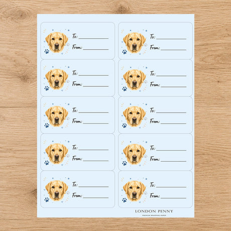 Labrador Retriever Pawprint Wishes Gift Tag Sticker Sheet - London Penny Gift Wrap