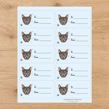 Lykoi Pawprint Wishes Gift Tag Sticker Sheet - London Penny Gift Wrap