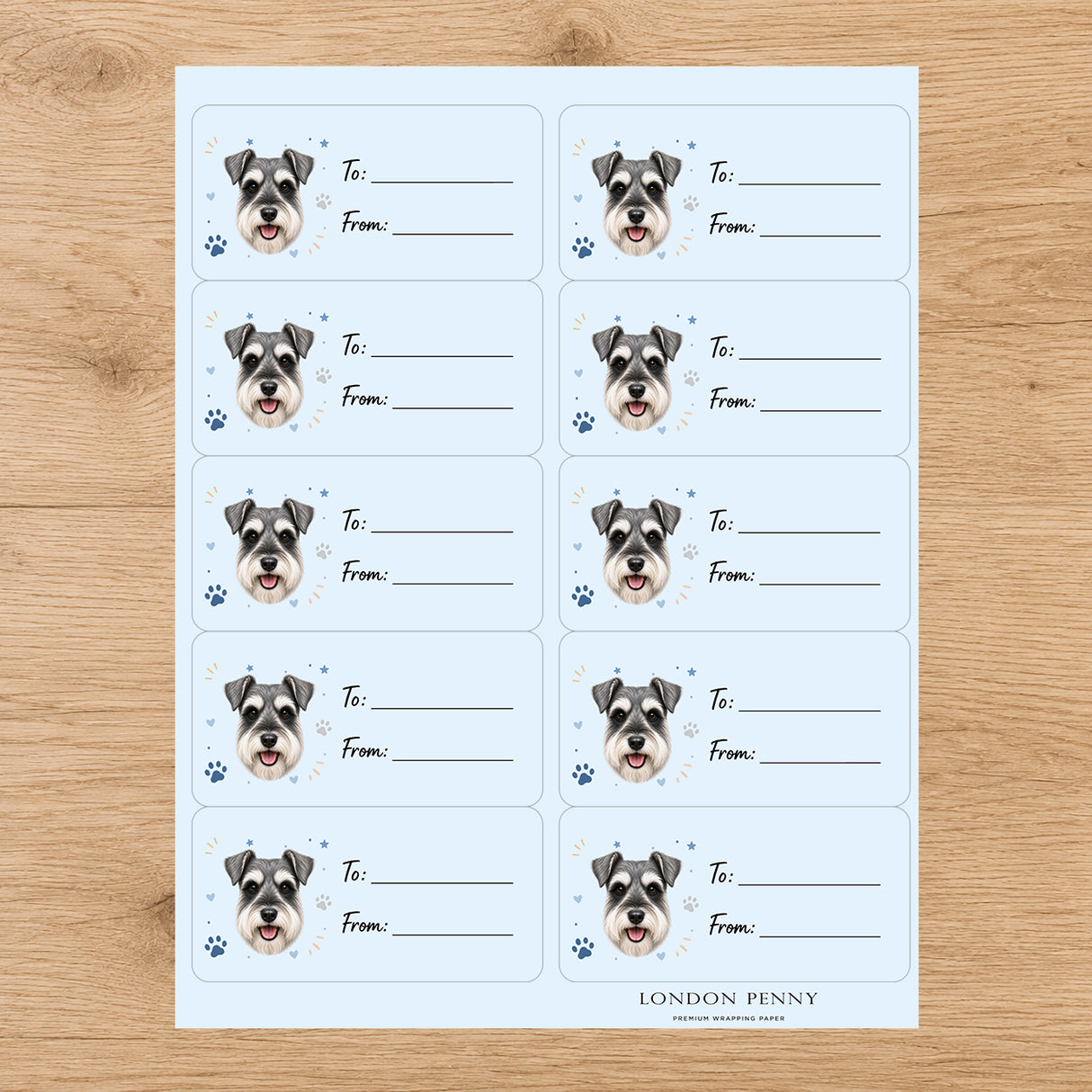 Miniature Schnauzer Pawprint Wishes Gift Tag Sticker Sheet