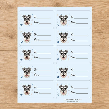 Miniature Schnauzer Pawprint Wishes Gift Tag Sticker Sheet - London Penny Gift Wrap