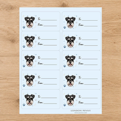Miniature Schnauzer Pawprint Wishes Gift Tag Sticker Sheet - London Penny Gift Wrap