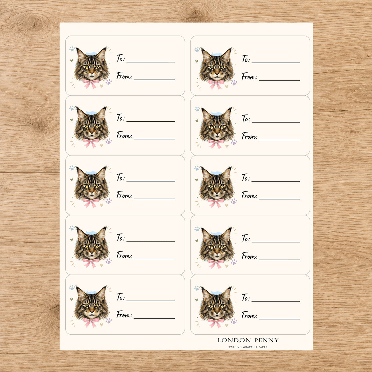 Maine Coon Purrfectly Yours Gift Tag Sticker Sheet