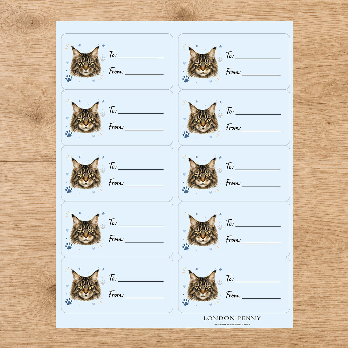 Maine Coon Pawprint Wishes Gift Tag Sticker Sheet