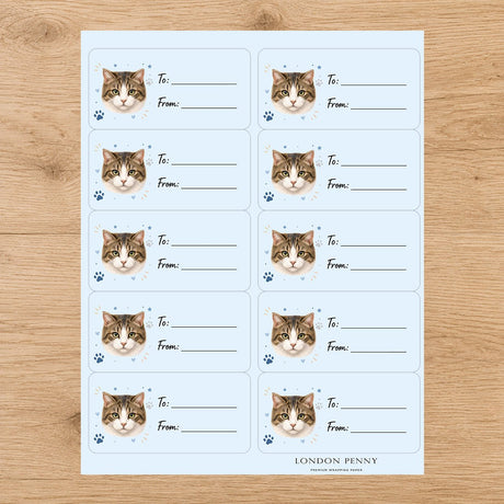 Manx Pawprint Wishes Gift Tag Sticker Sheet - London Penny Gift Wrap