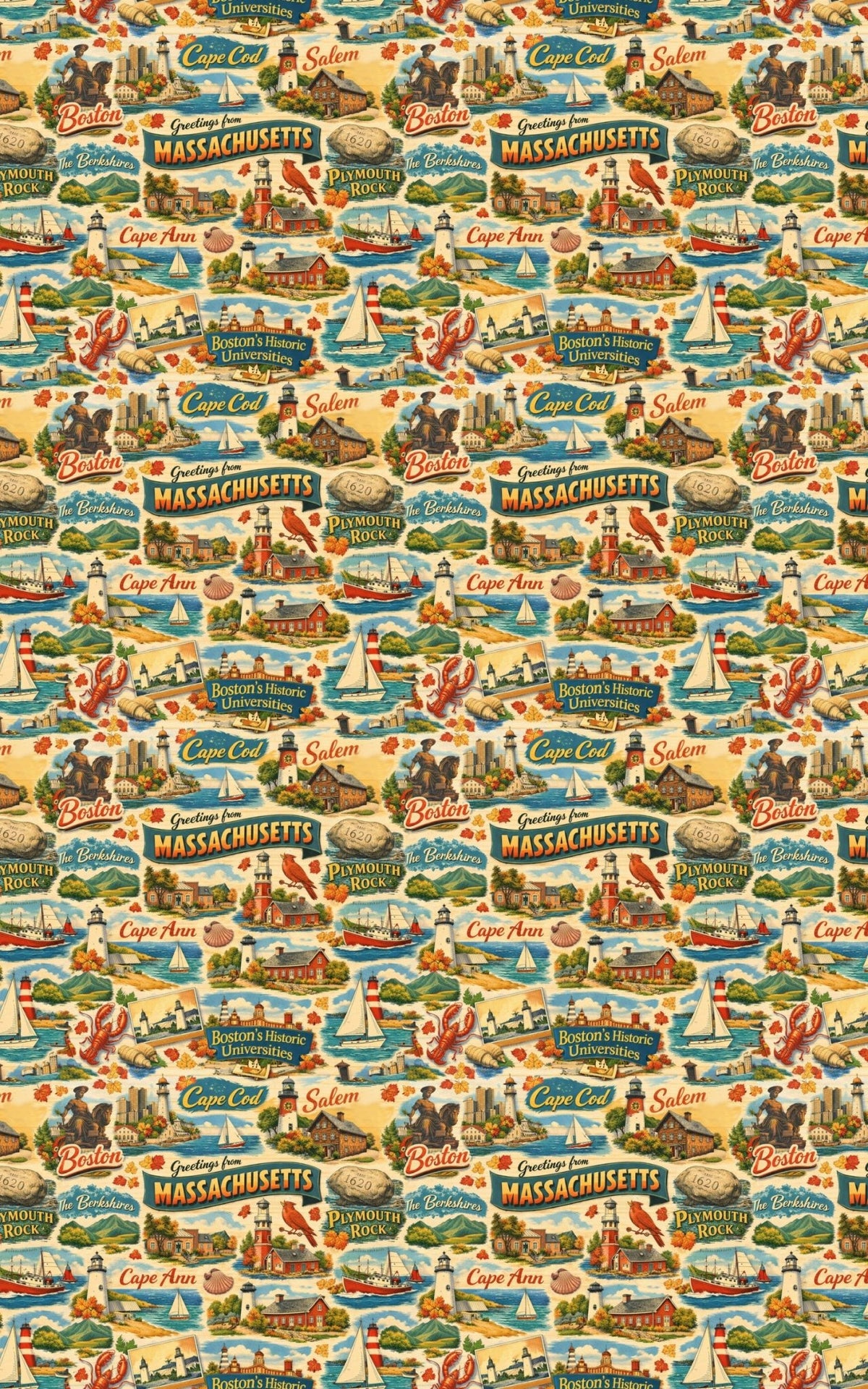 Massachusetts Postcard Memories - London Penny Gift Wrap