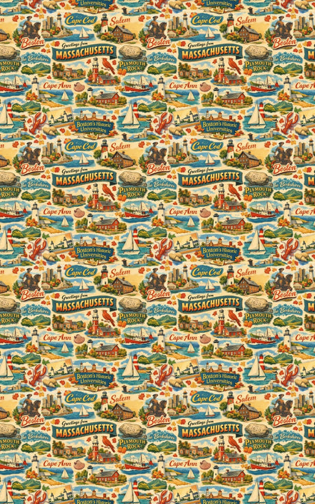 Massachusetts Postcard Memories - London Penny Gift Wrap