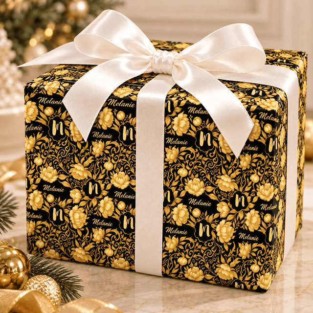 Personalized Golden Oro Bloom Wrapping Paper | Custom Gift Wrap - London Penny Gift Wrap