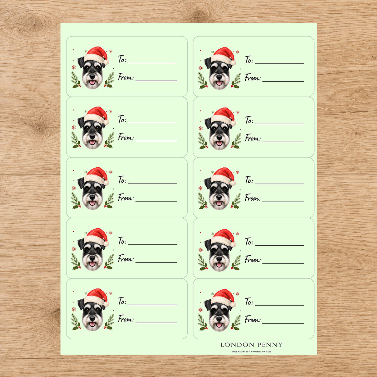 Miniature Schnauzer Santa Paws Gift Tag Sticker Sheet