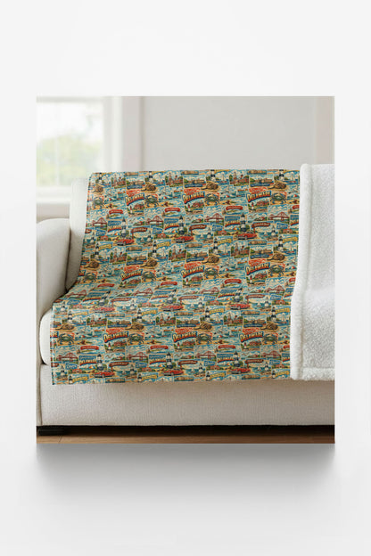 Delaware Postcard Memories Sherpa Blanket