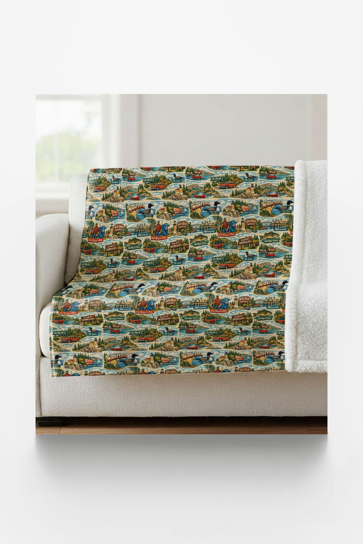 Minnesota Postcard Memories Sherpa Blanket