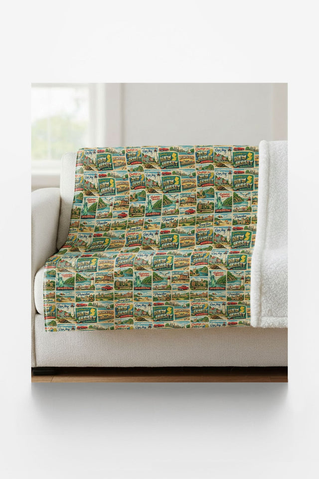 New Jersey Postcard Memories Sherpa Blanket - London Penny Gift Wrap