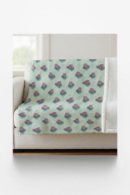 Hippo Harbor Sherpa Blanket