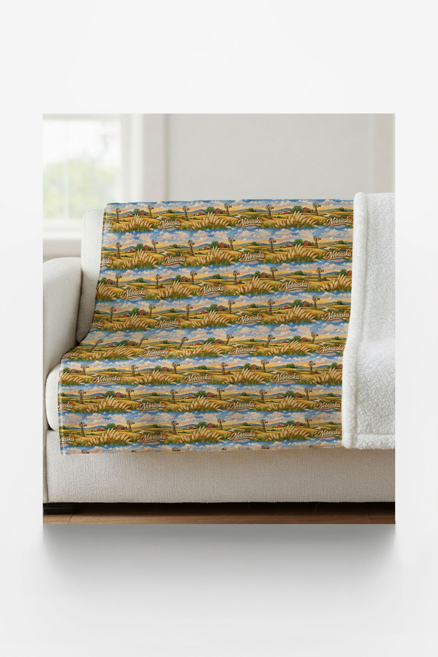 Nebraska Prairie Horizon Sherpa Blanket