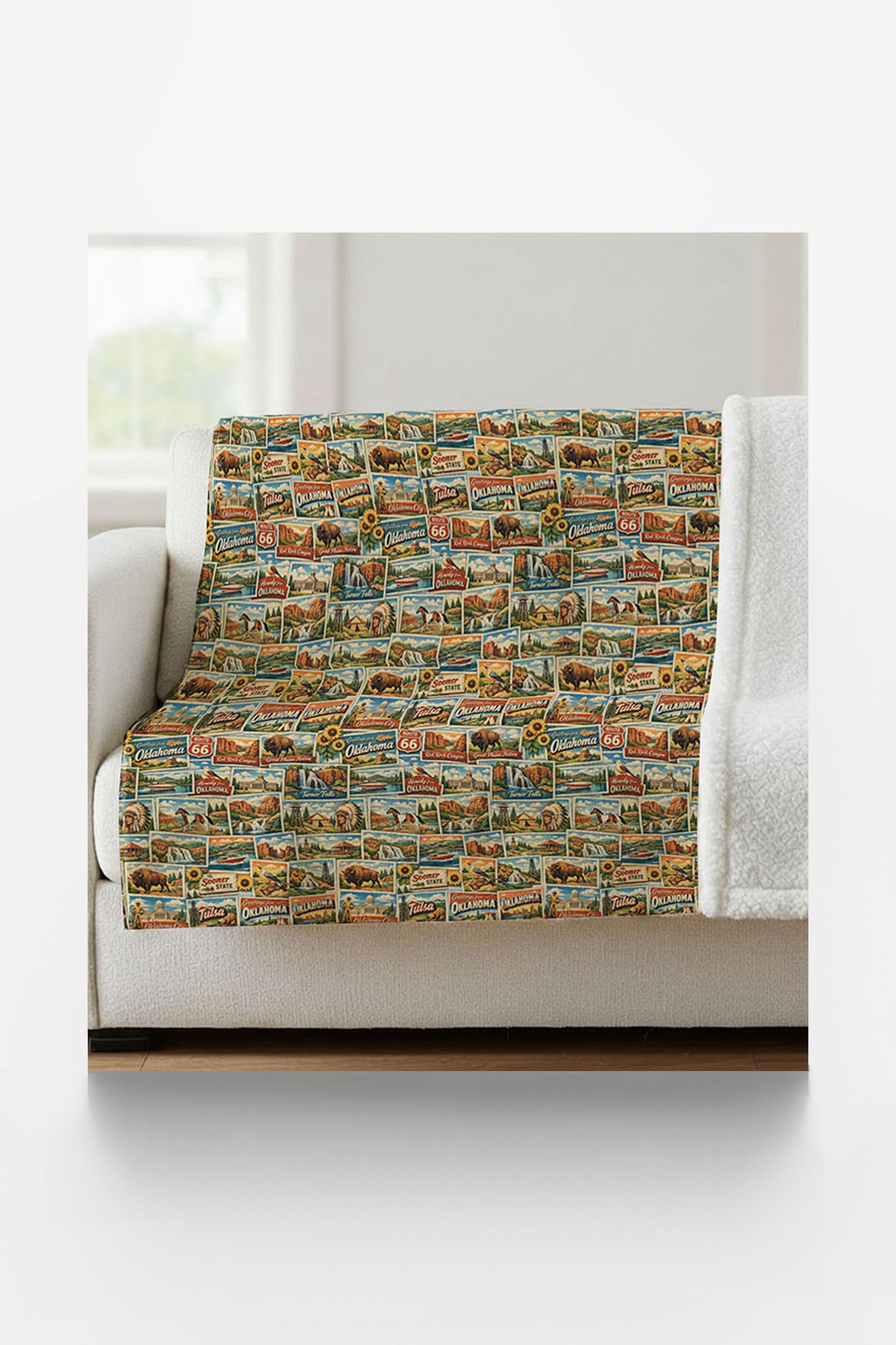 Oklahoma Postcard Memories Sherpa Blanket