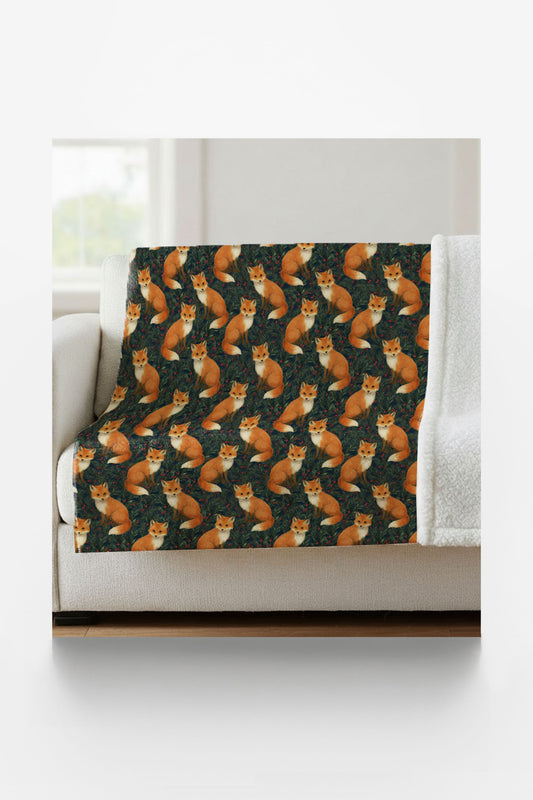 Fox in the Pines Sherpa Blanket