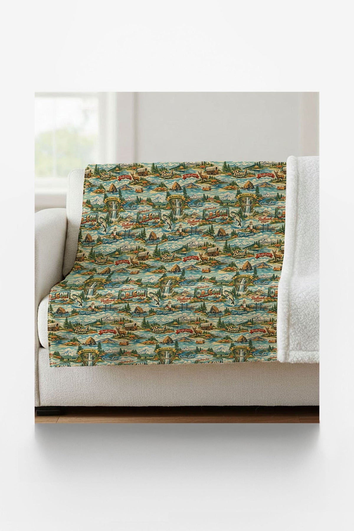 Oregon Postcard Memories Sherpa Blanket - London Penny Gift Wrap