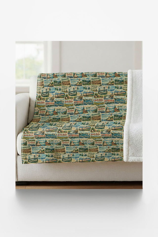 Washington Postcard Memories Sherpa Blanket - London Penny Gift Wrap