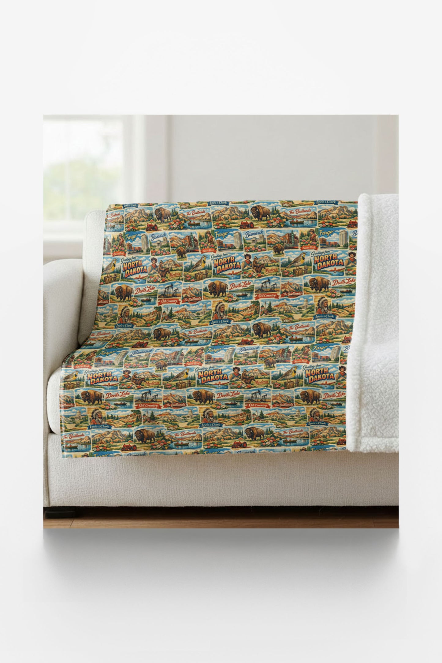 North Dakota Postcard Memories Sherpa Blanket