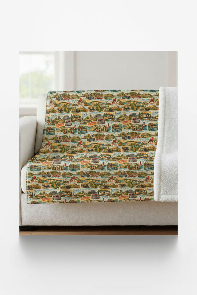 Indiana Postcard Memories Sherpa Blanket - London Penny Gift Wrap