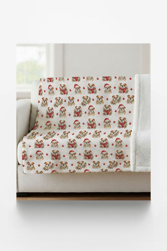 Bulldog Christmas Charm Sherpa Blanket