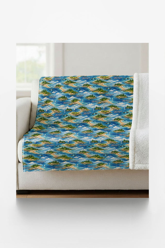 Michigan Great Lakes Calm Sherpa Blanket - London Penny Gift Wrap