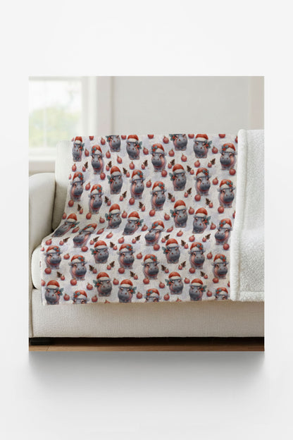 Jolly Hippo Christmas Sherpa Blanket