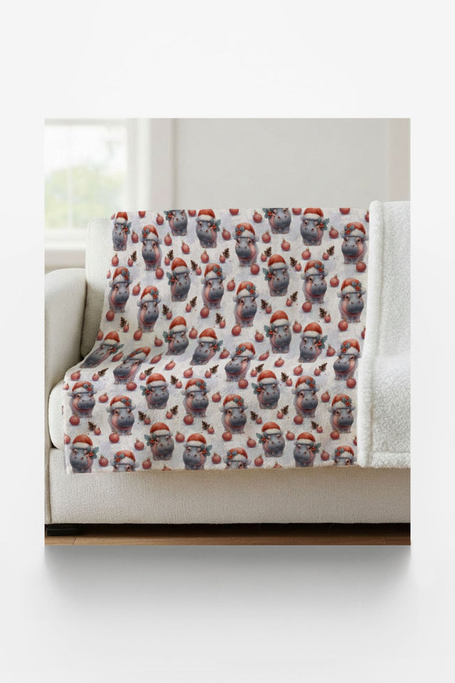 Jolly Hippo Christmas Sherpa Blanket - London Penny Gift Wrap