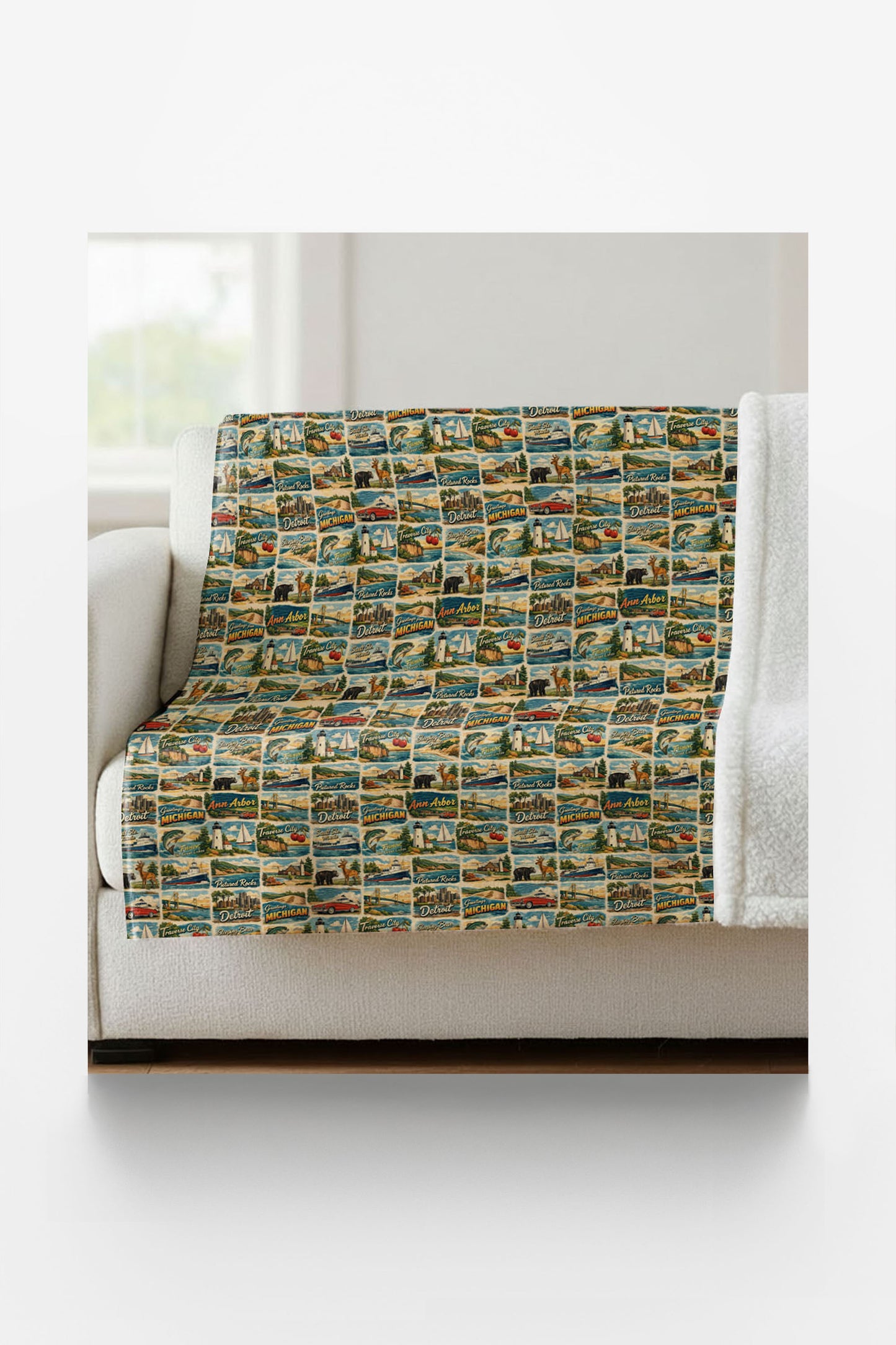 Michigan Postcard Memories Sherpa Blanket