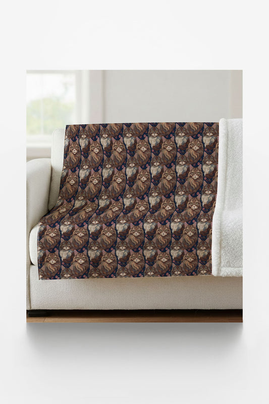 Purrfectly Maine Coon Cat Sherpa Blanket