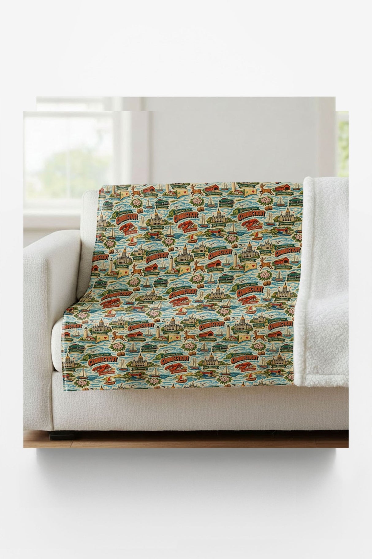 Connecticut Postcard Memories Sherpa Blanket - London Penny Gift Wrap