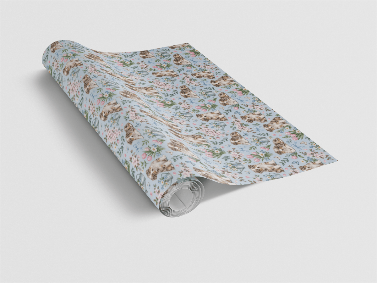 Red merle Aussie Spring Garden Wrapping Paper - London Penny Gift Wrap