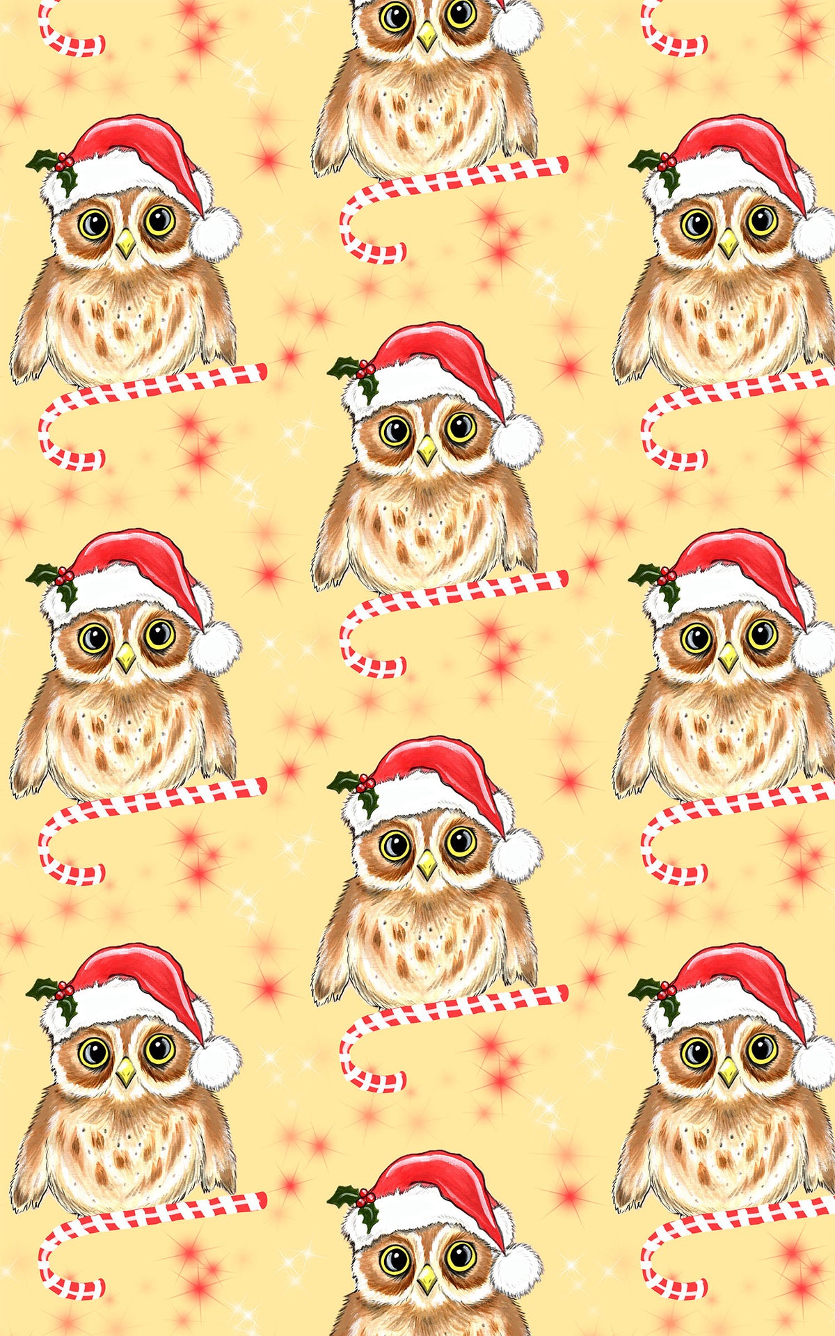 Candycane Owl Wrapping Paper | Michelle Gilsey | Artist Corner