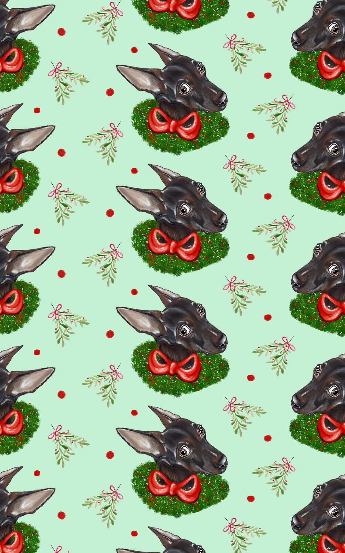 Chocolate Chihuahua Wreath Wrapping Paper | Michelle Gilsey | Artist Corner