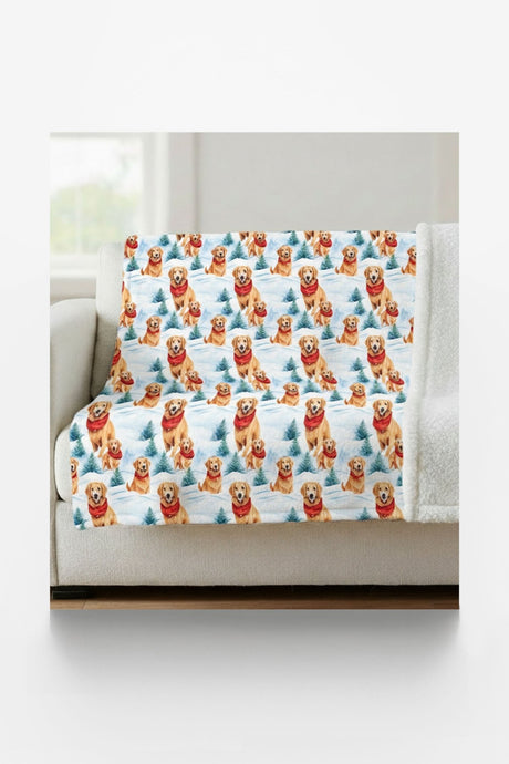 Snowbound Goldens Sherpa Blanket - London Penny Gift Wrap