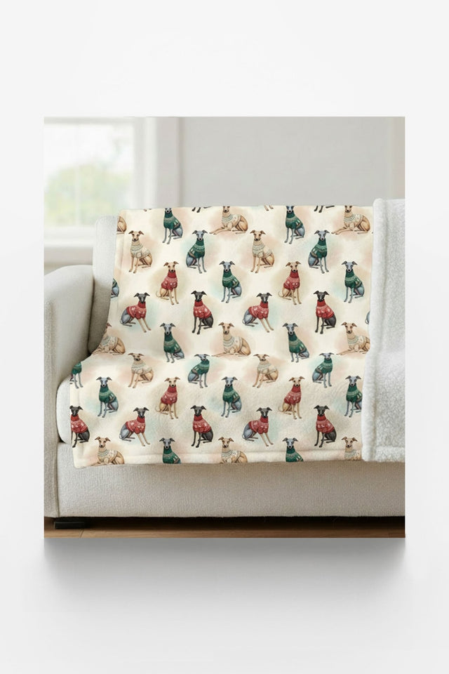 Italian Greyhound Holiday Sweaters Sherpa Blanket - London Penny Gift Wrap